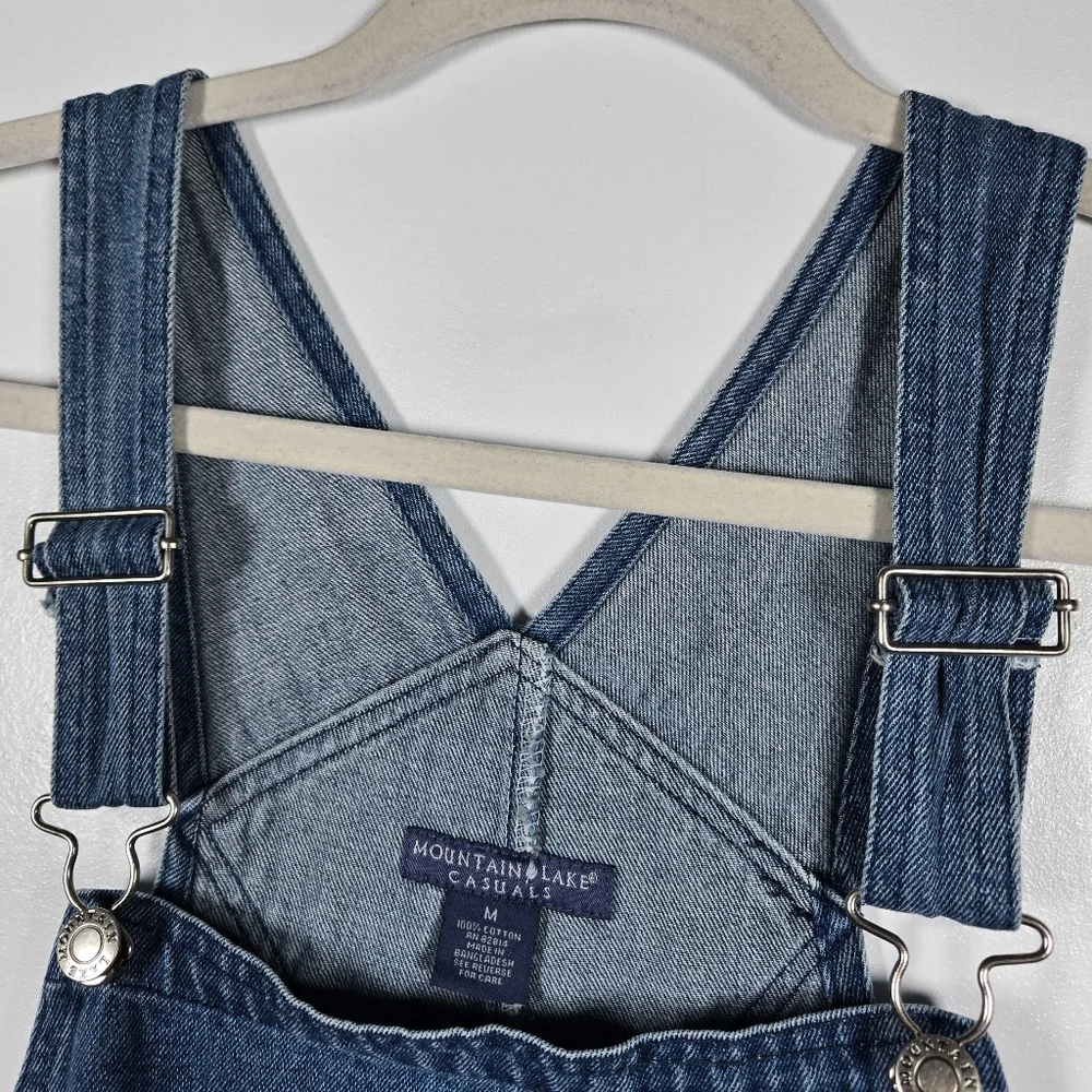 Vintage 90s Mountain Lake Casuals Patchwork Cropped Blue Jean Overalls Medium
